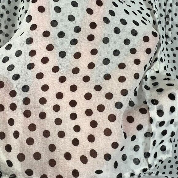 Zara Blouse Womens Large Oversized Polka Dot Button Up Black White Sheer Ruffle - Picture 3 of 11